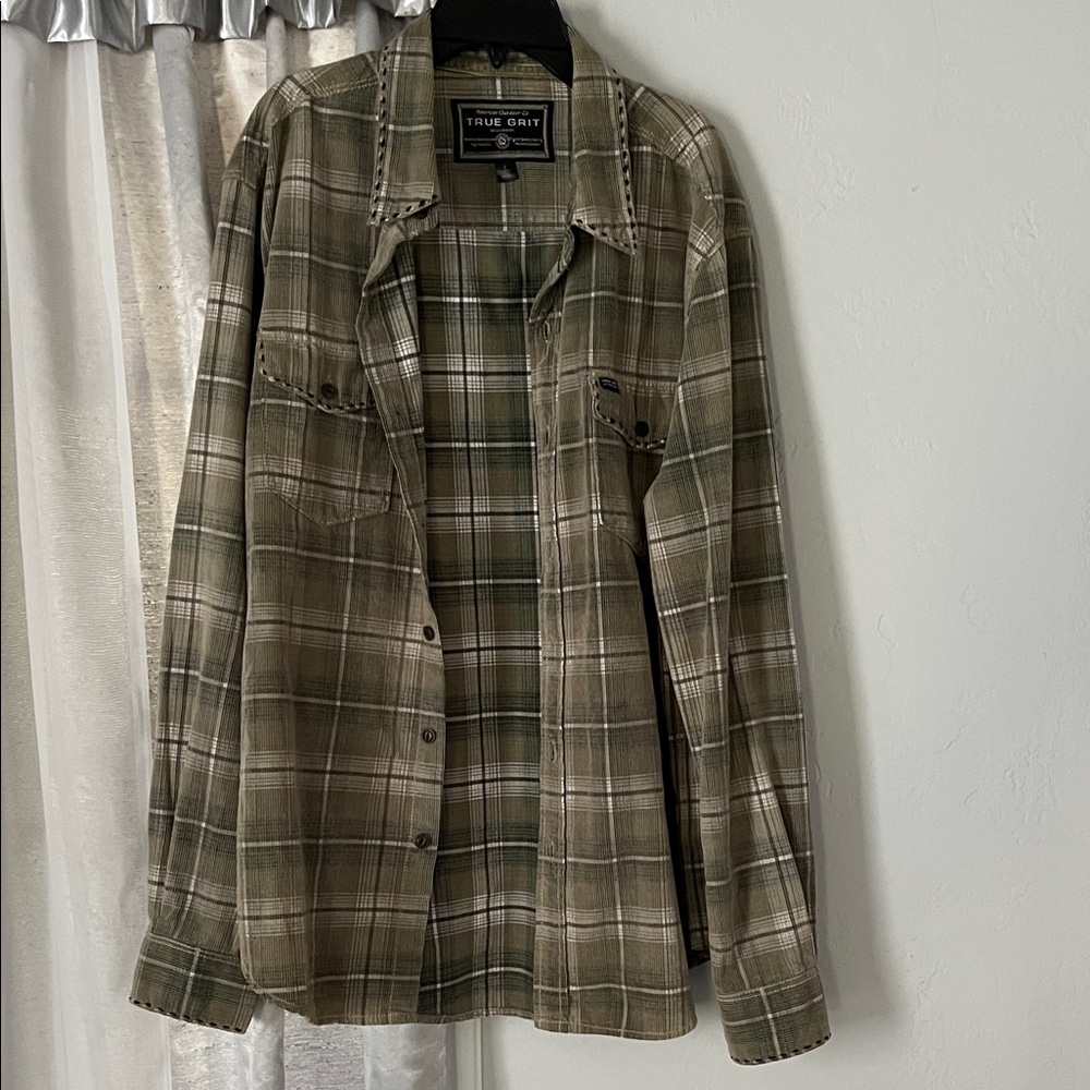 True Grit Olive and Cream Plaid Ultra Soft Cotton Shirt